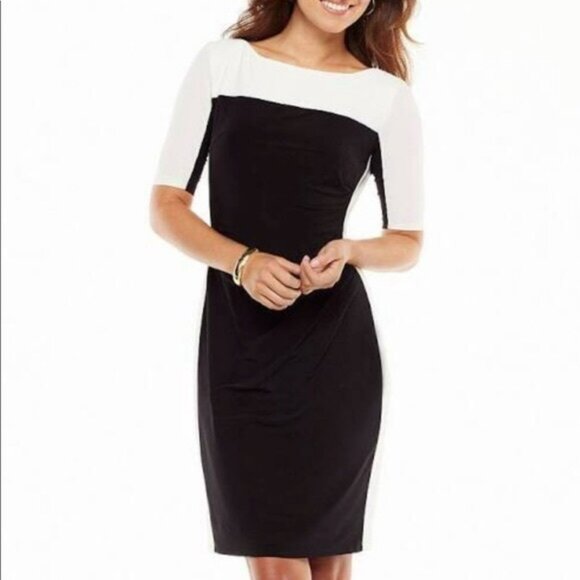 Chaps Two-Tone Black and Cream Midi Dress - Picture 1 of 5